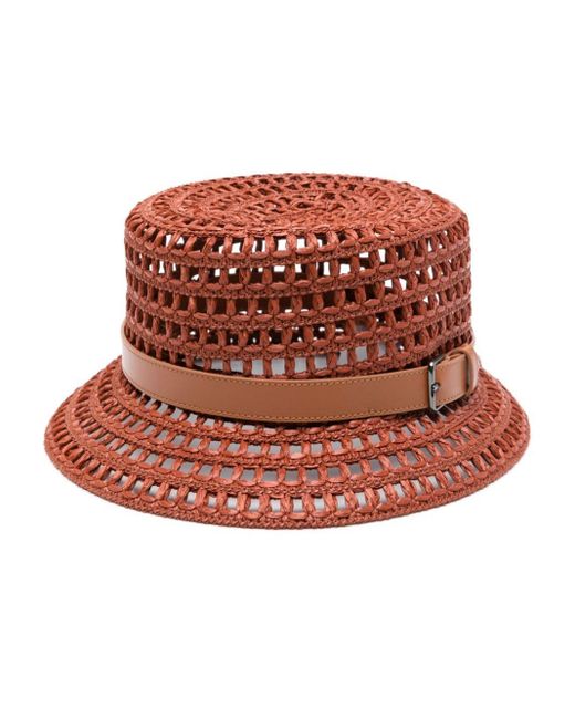 Max Mara Red Leather-detail Crochet Hat