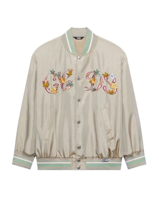 Gcds White Floral-Embroidery Bomber Jacket