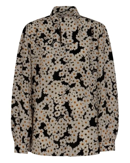Valentino Garavani Gray Floral-Print Pussy-Bow Shirt