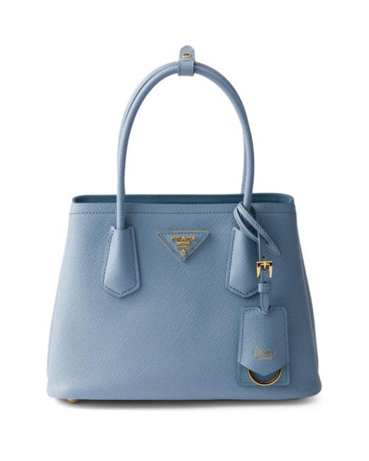 Prada Blue Small Double Saffiano Tote Bag