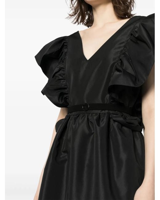Saiid Kobeisy Black Ruffled Taffeta Midi Dress