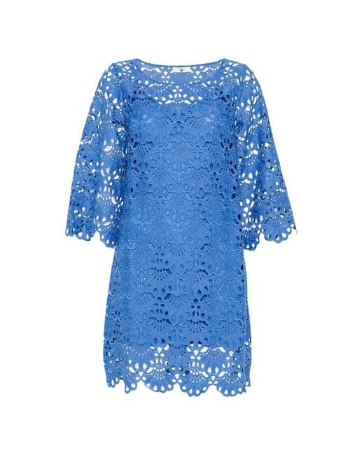 Twinset Blue Guipure-Lace Scalloped Dress