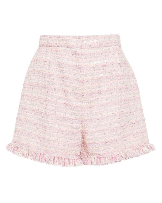 Giambattista Valli Pink Tweed Fringe-trimmed Shorts