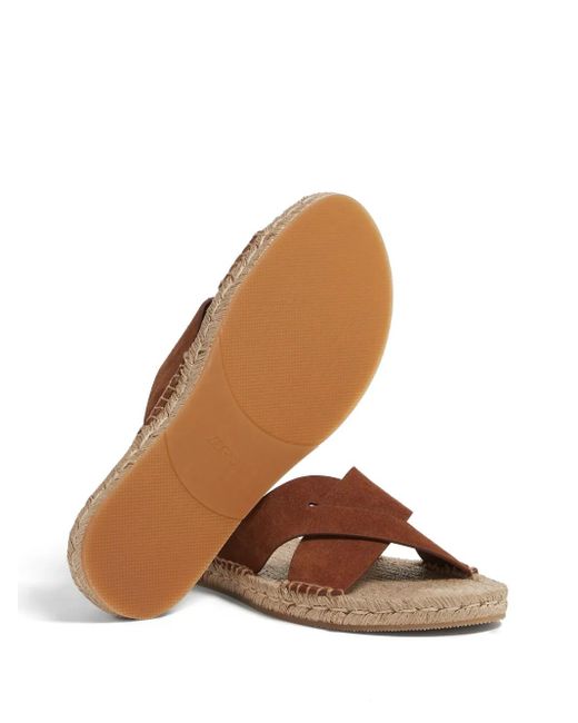 Zegna Brown Crossover-Strap Suede Sandals for men