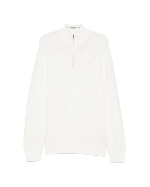 Gant White Quarter-Zip Ribbed-Knit Sweater for men