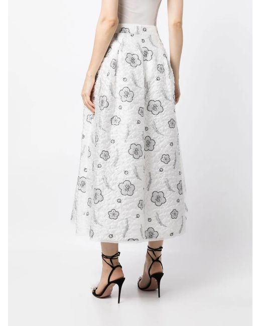 Shiatzy Chen White Quilted A-Line Jacquard Skirt