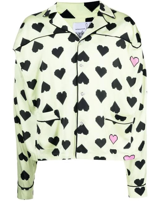 Natasha Zinko Green Pixel-Heart Print Shirt