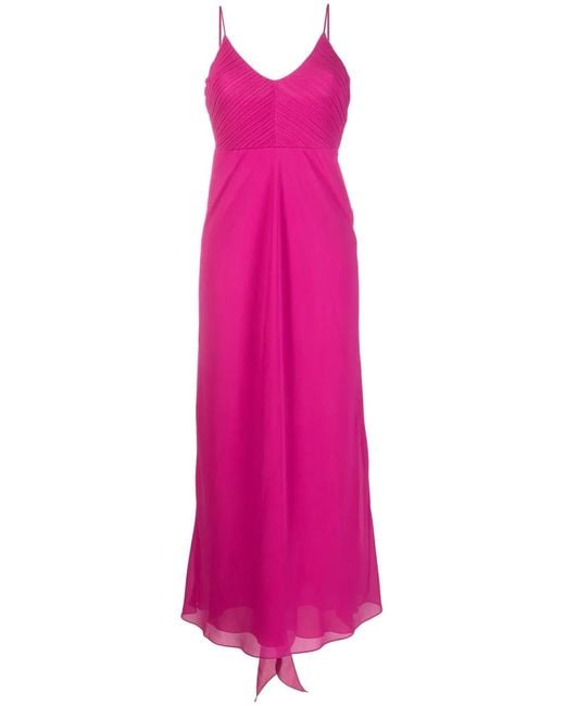Patrizia Pepe Pink Ruched Georgette Crepe Maxi Flared Dress