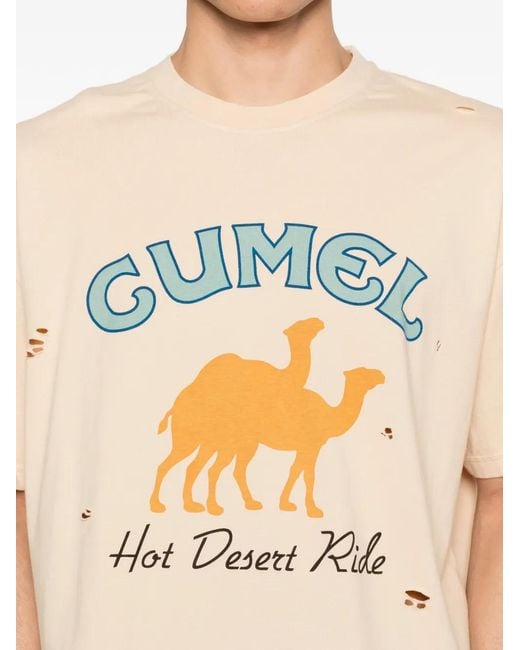 Carne Bollente White Cumel Graphic Distressed T-Shirt for men