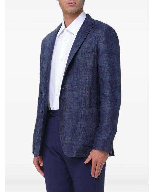 Zegna Blue Check-Pattern Single-Breasted Blazer for men