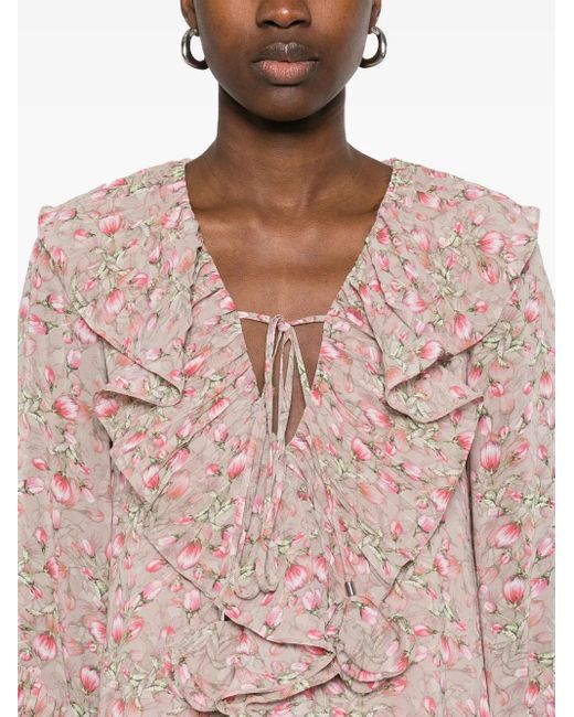 Nissa Pink Floral-Print Midi Dress