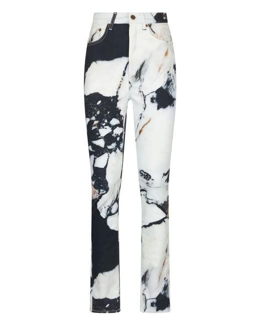 Roberto Cavalli White Marble-Print Skinny Trousers