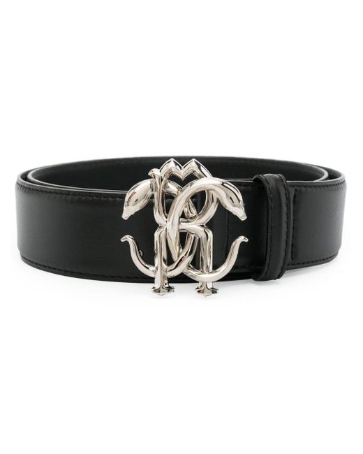 Roberto Cavalli Mirror Snake Leather Belt in het Black voor heren