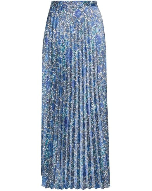 Sandro Blue Paisley-print Pleated Midi Skirt
