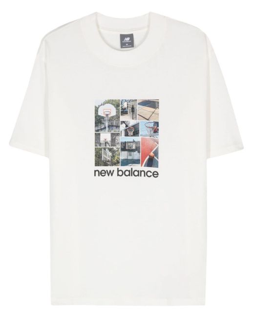 New Balance T-shirt Met Print in het White voor heren