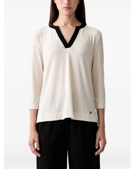 Joseph Ribkoff White Contrast-Trim Three-Quarter-Sleeve Top