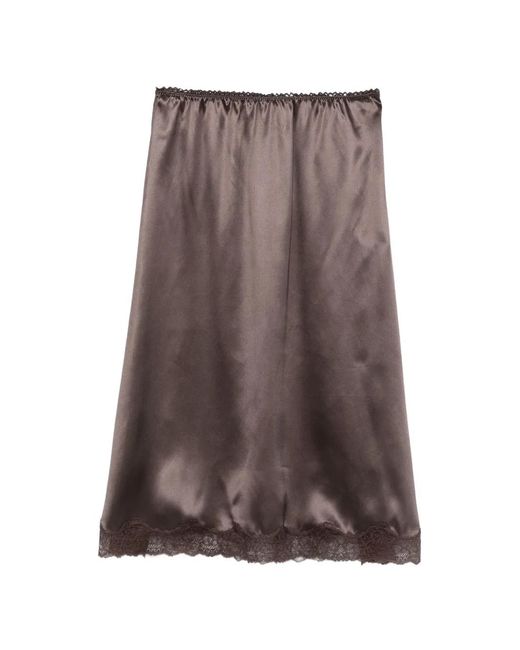 Magda Butrym Brown Lace-Trim Midi Skirt