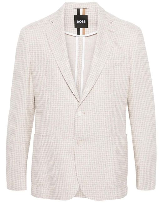 Blazer Monopetto Con Motivo Pied-De-Poule di Boss in Natural da Uomo