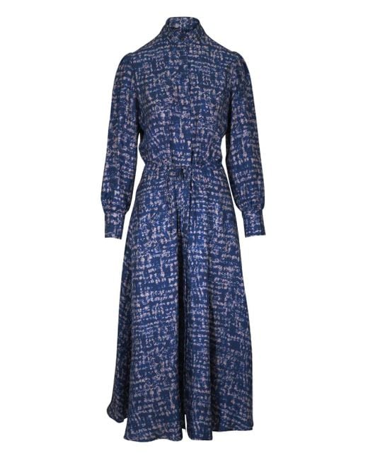 Kiton Blue Midikleid mit abstraktem Print