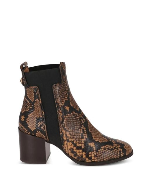Tod's Brown Snake-Effect Leather Ankle Boots