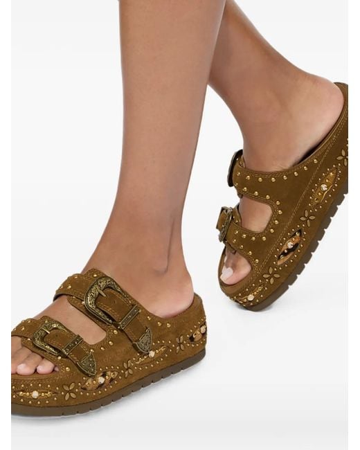 Kurt Geiger Brown Western Buckle Platform Sandals