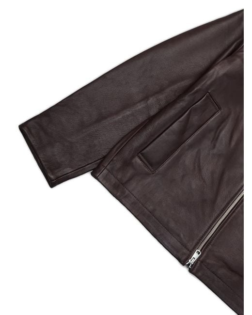 SELECTED Black Zip-Up Leather Jacket for men