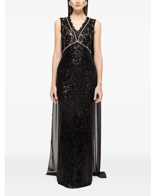 Nissa Black Sequin Lace Maxi Dress
