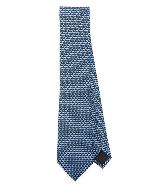 Zegna Blue Whale-print Silk Tie for men