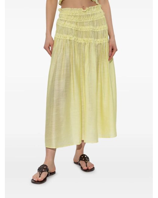 Tory Burch Yellow Smocked Viscose Skirt