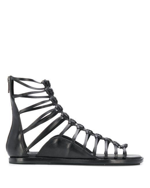 Ann Demeulemeester Leather Gladiator Sandals in Black - Lyst