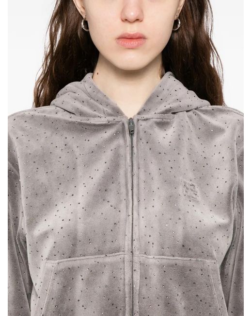 Alexander Wang Gray Crystal-Embellished Zipped Hoodie