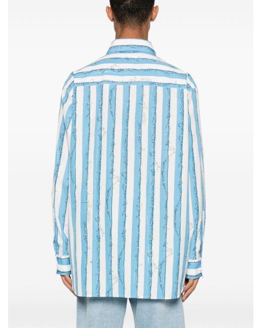 Bottega Veneta Blue Swimmers-print Striped Shirt for men