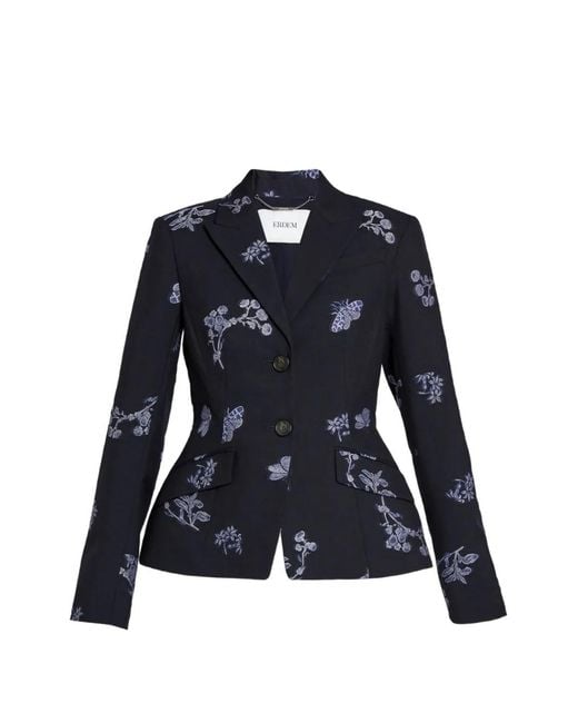 Erdem Blue Floral Single-Breasted Blazer