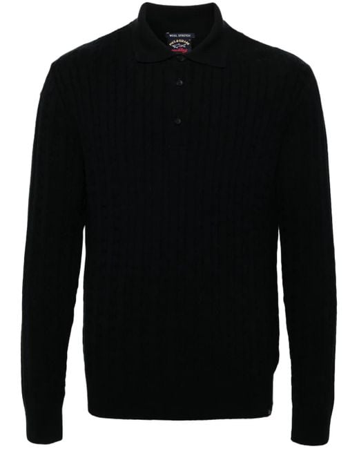 Paul & Shark Black Cable-Knit Polo Shirt for men