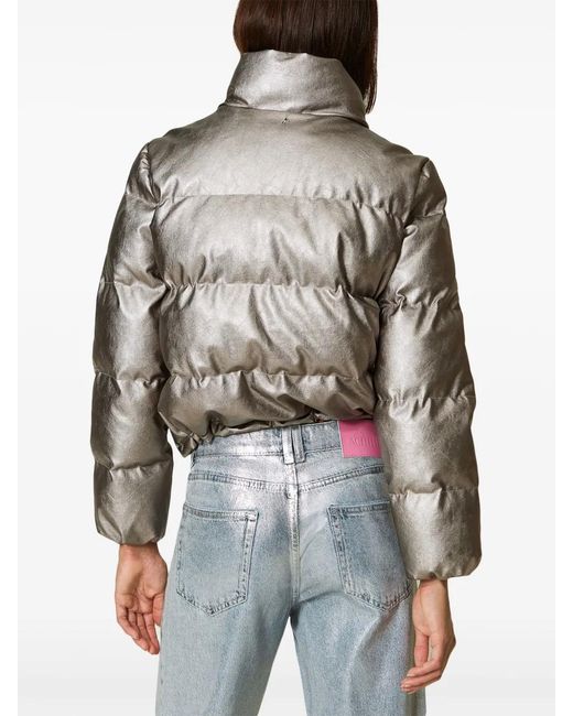 Twinset Gray Metallic Quilted Puffer Down Jacket
