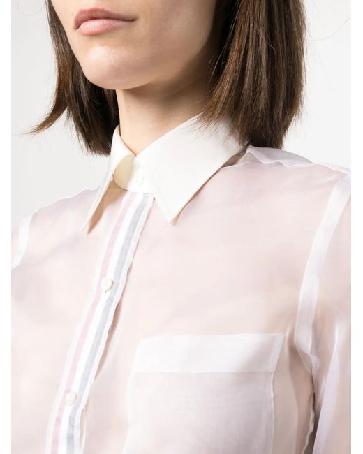 Thom Browne White Rwb-Placket Transparent Silk Shirt
