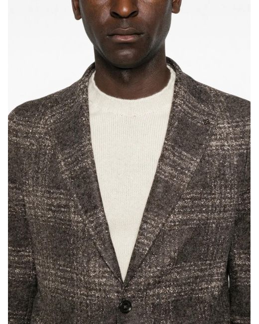 Tagliatore Brown Check-Pattern Single-Breasted Blazer for men