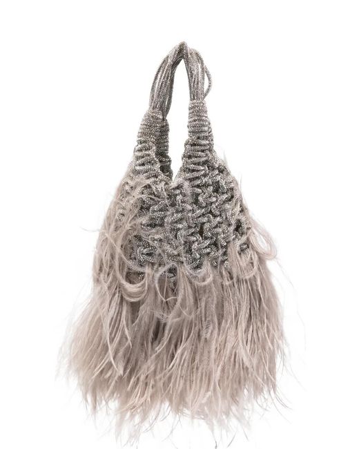 HIBOURAMA Natural Mini Vannifique Plumes-Embellishment Tote Bag