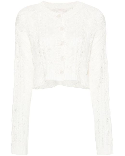Twin Set White Cable-knit Crew-neck Cardigan