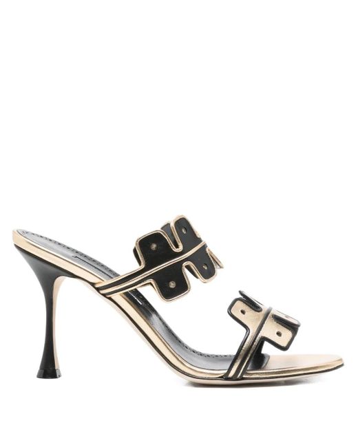 Manolo Blahnik Metallic 90Mm Aplinanu Leather Sandals