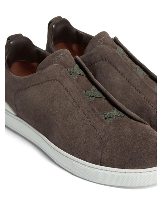 Zegna Brown Triple Stitch Suede Trainers for men