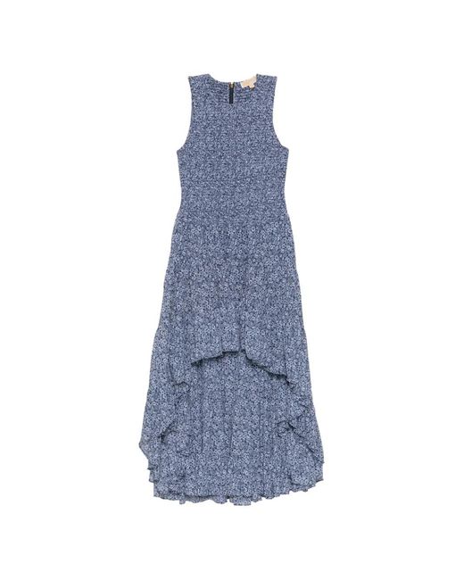 Michael Kors Blue Floral-Print Smocked Dress