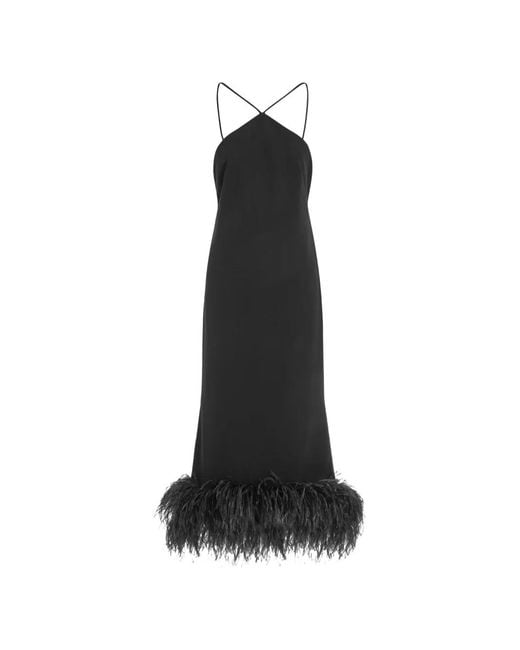 16Arlington Black Ade Feather Midi Dress