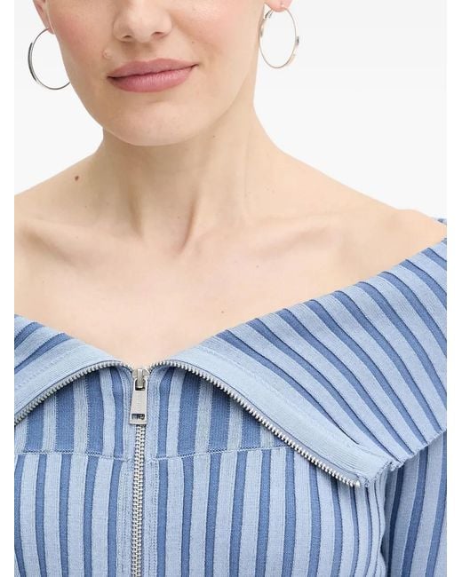 Guess Blue Striped Zip-Up Sweater