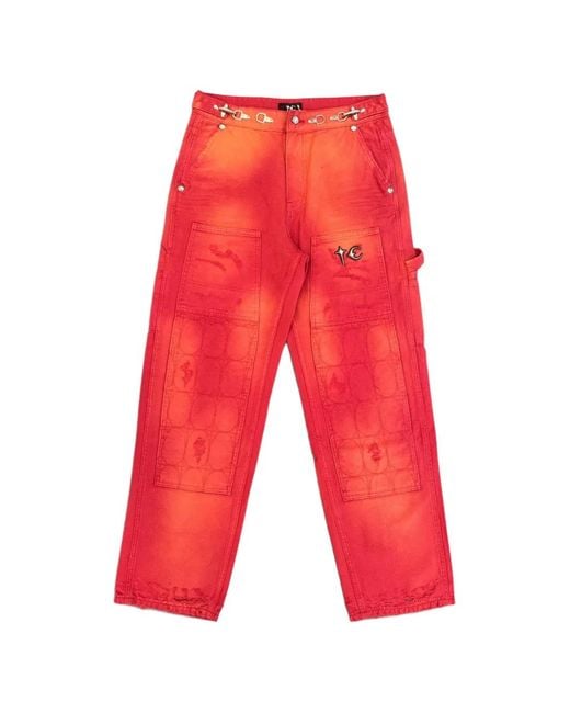 THUG CLUB Red Pantalon À Effet Délavé Bicolore for men