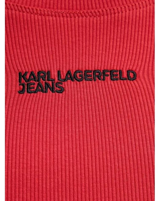 Karl Lagerfeld Red Ruched Ribbed Drawstring Top