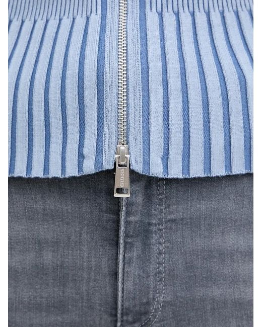 Guess Blue Striped Zip-Up Sweater