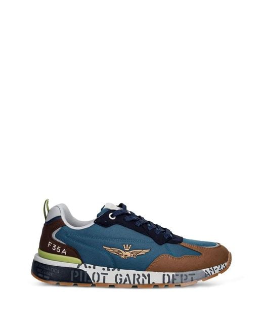 Aeronautica Militare Blue Logo-Embroidered Panelled Sneakers for men