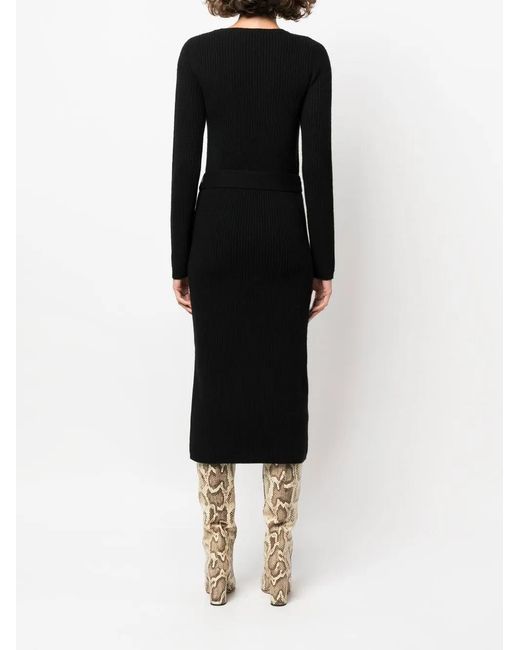 Yves Salomon Black Ribbed-Knit Midi Dress