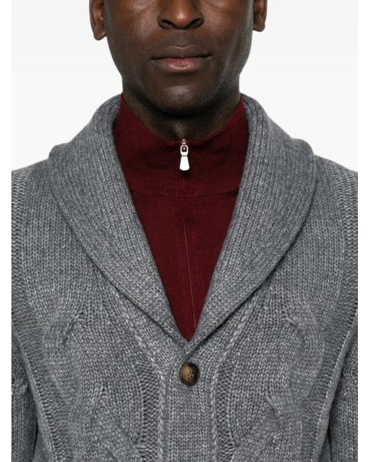 Gran Sasso Gray Cable-Knit Shawl-Collar Cardigan for men